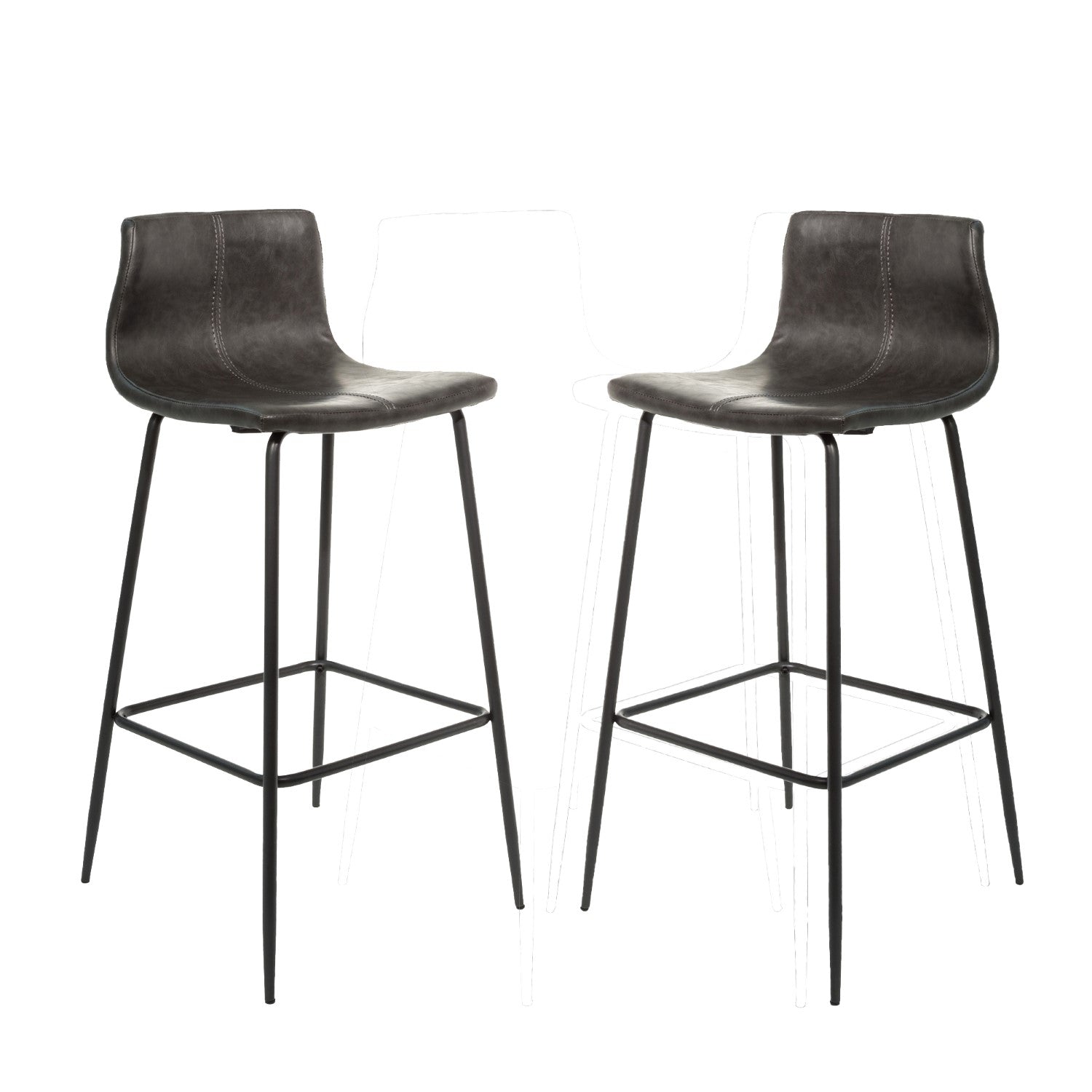 Modern Grey Vegan Leather Bar Stool with Curved Seat and Black Steel Frame - Home Furniture Interiors