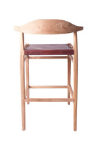 Modern Leather and Teak Bar Stool with Curved Backrest - Home Furniture Interiors