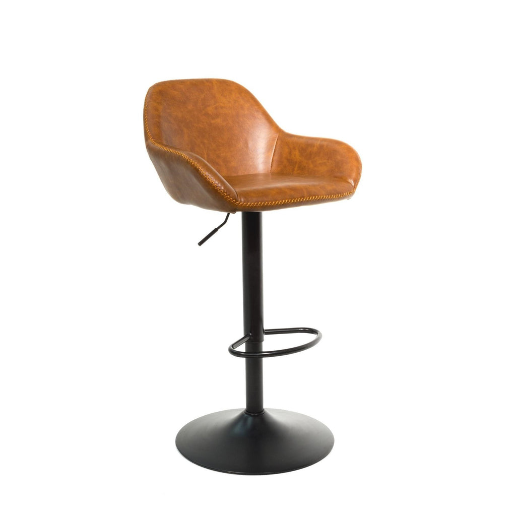 Contemporary Tan PU Leather Gas Lift Swivel Barstool with Steel Base
