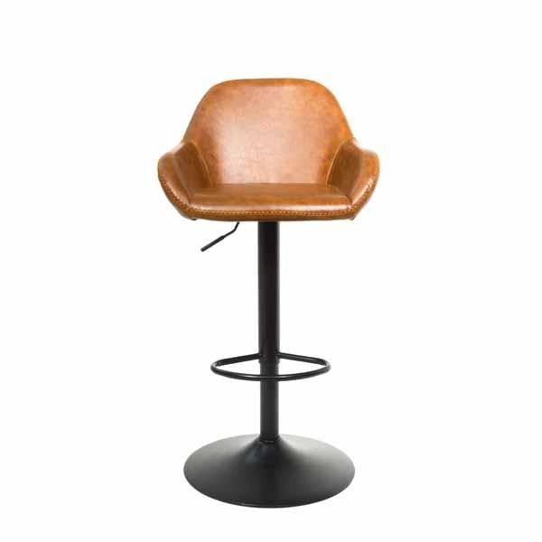 Contemporary Tan PU Leather Gas Lift Swivel Barstool with Steel Base - Home Furniture Interiors