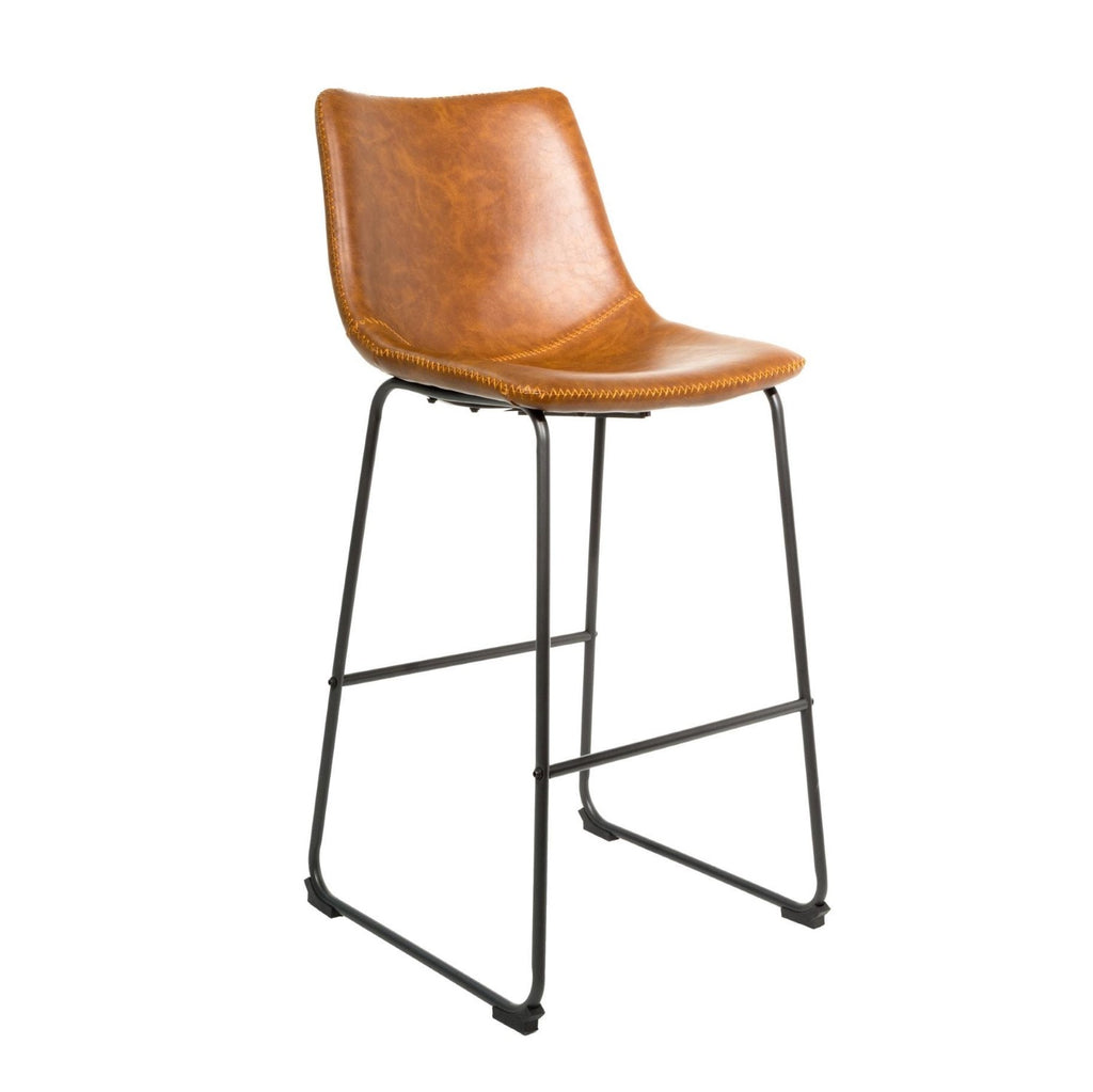 Modern Tan PU Leather Scoop Back Bar Stool with Dark Steel Legs