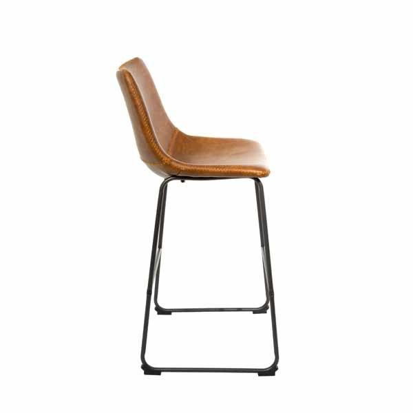 Modern Tan PU Leather Scoop Back Bar Stool with Dark Steel Legs - Home Furniture Interiors
