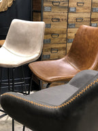 Modern Tan PU Leather Scoop Back Bar Stool with Dark Steel Legs - Home Furniture Interiors