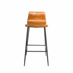Modern Tan Vegan Leather Bar Stool with Curved Seat and Black Steel Frame