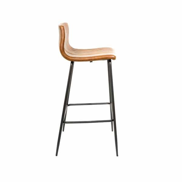 Modern Tan Vegan Leather Bar Stool with Curved Seat and Black Steel Frame - Home Furniture Interiors