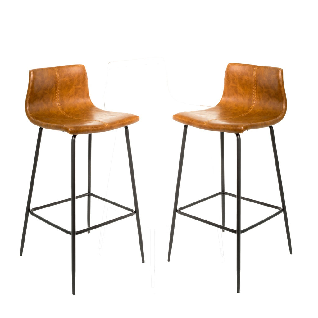 Modern Tan Vegan Leather Bar Stool with Curved Seat and Black Steel Frame - Home Furniture Interiors