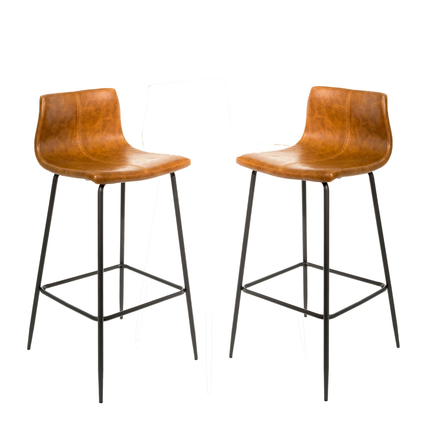 Modern Tan Vegan Leather Bar Stool with Curved Seat and Black Steel Frame - Home Furniture Interiors