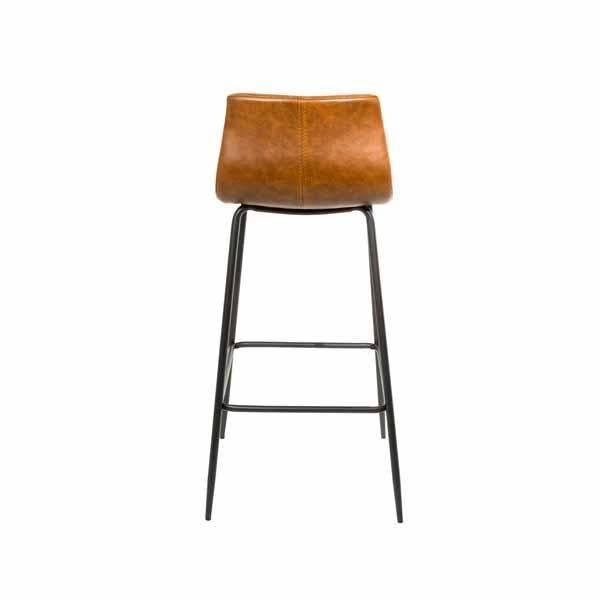 Modern Tan Vegan Leather Bar Stool with Curved Seat and Black Steel Frame - Home Furniture Interiors