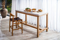 Modern Leather and Teak Counter Stool with Curved Backrest - Home Furniture Interiors