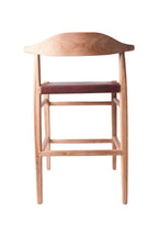 Modern Leather and Teak Counter Stool with Curved Backrest - Home Furniture Interiors