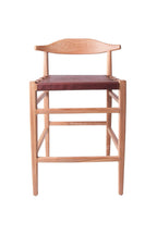 Modern Leather and Teak Counter Stool with Curved Backrest - Home Furniture Interiors