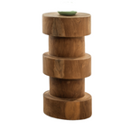 Natural Teak Wood Chess Style Bar Stool with Sculpted Stacked Base