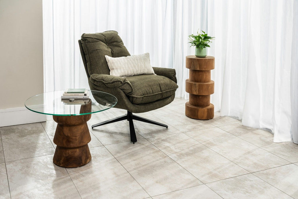 Natural Teak Wood Chess Style Bar Stool with Sculpted Stacked Base - Home Furniture Interiors