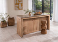 Natural Teak Wood Chess Style Bar Stool with Sculpted Stacked Base - Home Furniture Interiors