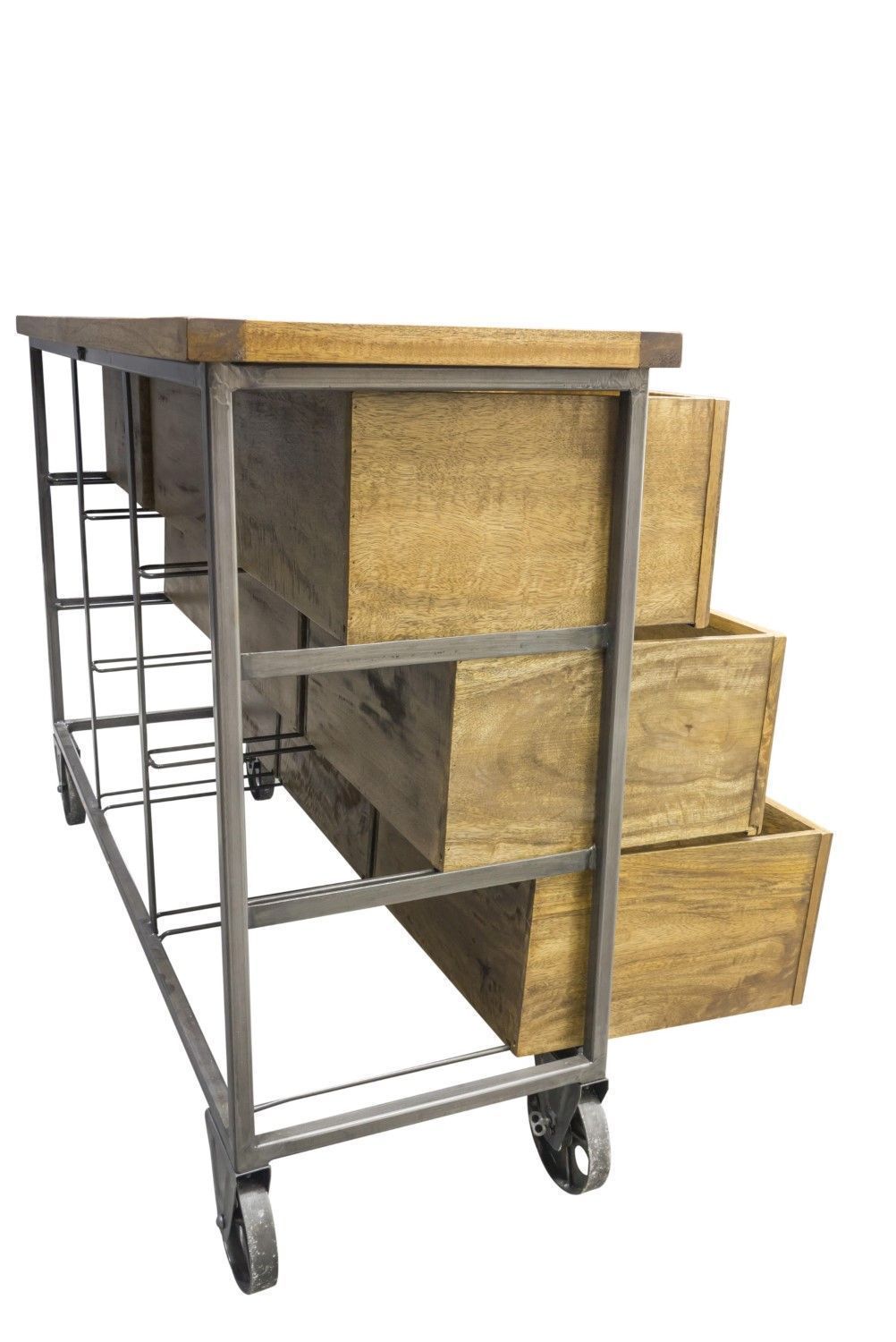 Industrial Grey Mango Wood 9 Drawer Apothecary Chest 127cm Wide - Home Furniture Interiors
