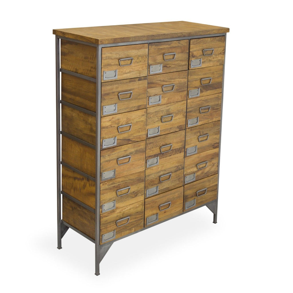 Industrial Mango Wood Apothecary 18 Drawer Storage Cabinet - Home Furniture Interiors