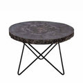 Black Wood Round Coffee Table with Natural Steel Base
