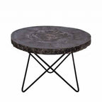Black Wood Round Coffee Table with Natural Steel Base