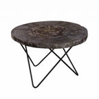 Black Wood Round Coffee Table with Natural Steel Base - Home Furniture Interiors