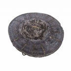 Black Wood Round Coffee Table with Natural Steel Base - Home Furniture Interiors