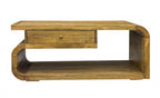 Mango Wood Rectangular Coffee Table with Drawer and Open Shelf