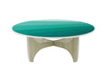 Contemporary Blue Round Resin Top Batwing Coffee Table with Wooden Base