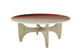 Contemporary Pink Round Resin Top Batwing Coffee Table with Wooden Base