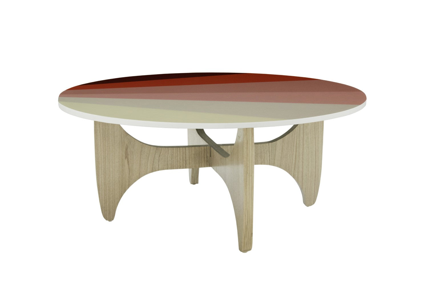 Contemporary Pink Round Resin Top Batwing Coffee Table with Wooden Base