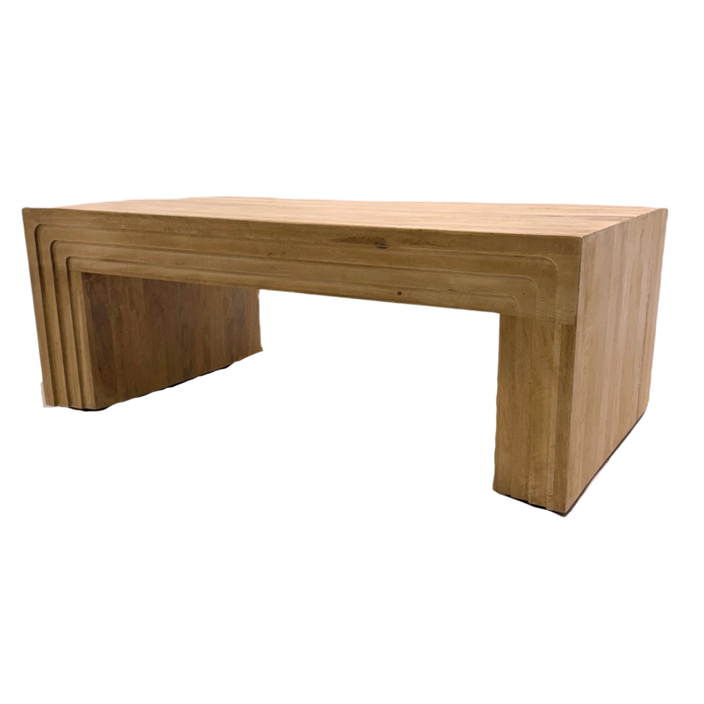 Modern Rectangular Mango Wood Sculpted Coffee Table - Home Furniture Interiors