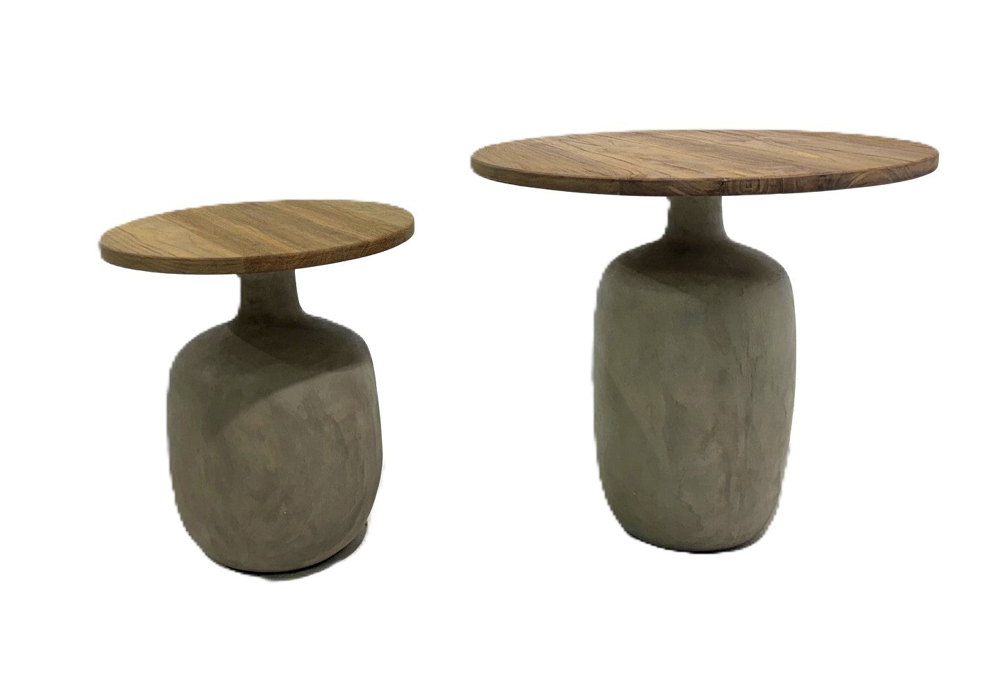 Modern Round Wood and Putty Finish Coffee Table with Grey Sculpted Base