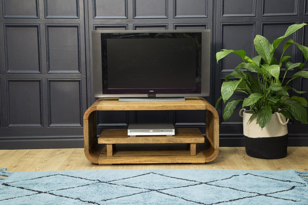 Natural Curved Edge Mango Wood Coffee Table TV Media Unit - Home Furniture Interiors