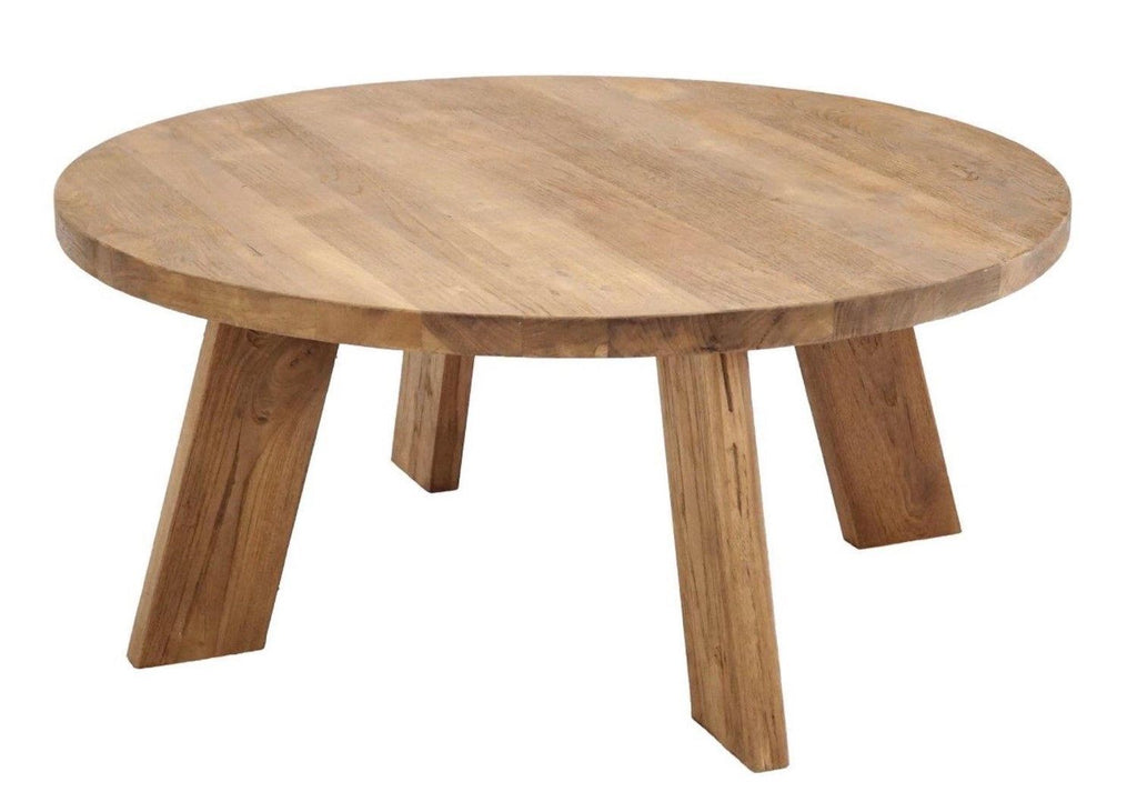 Natural Teak Round Coffee Table with Chunky Angled Legs