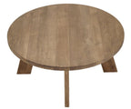Natural Teak Round Coffee Table with Chunky Angled Legs - Home Furniture Interiors