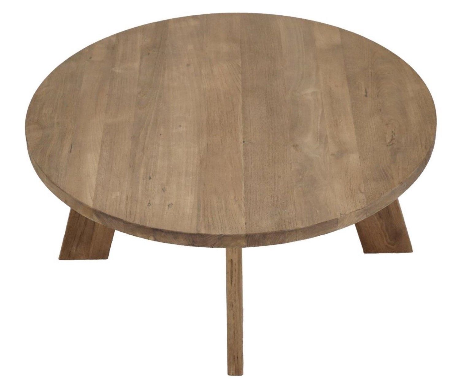 Natural Teak Round Coffee Table with Chunky Angled Legs - Home Furniture Interiors