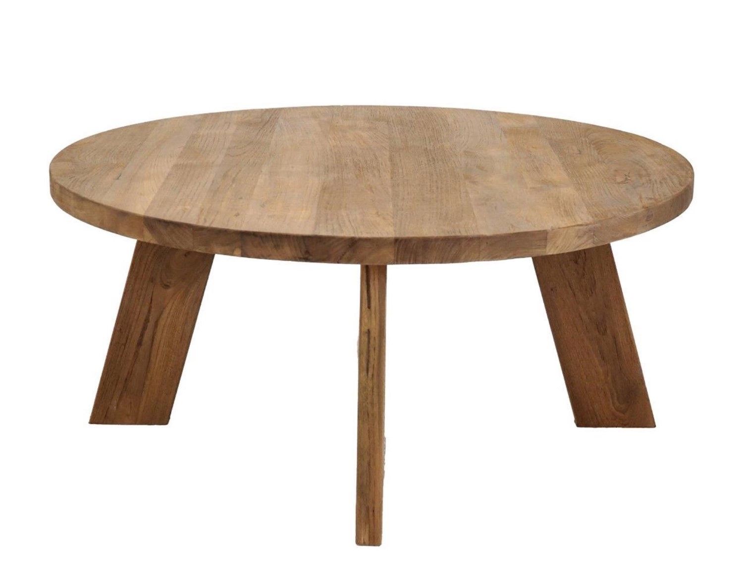 Natural Teak Round Coffee Table with Chunky Angled Legs - Home Furniture Interiors