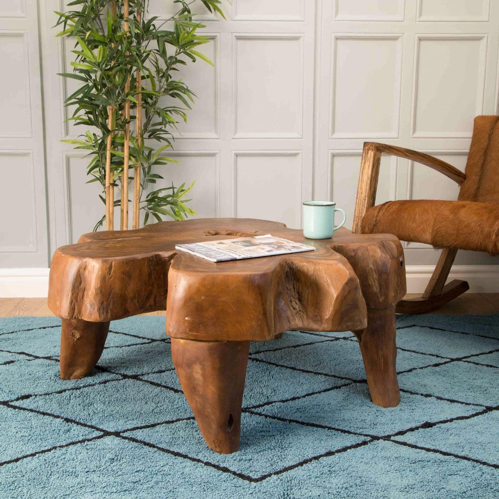 Organic and Sculpted Natural Teak Root Heavyweight Coffee Table - Home Furniture Interiors