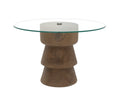 Round Teak Wood Clear Glass Top Coffee Table with Sculpted Base