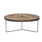 Rustic Large Round Boatwood Coffee Table with Metal Base
