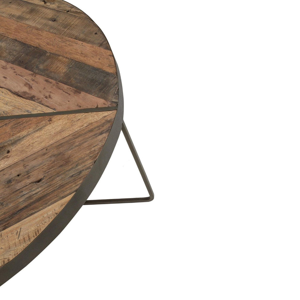 Rustic Large Round Boatwood Coffee Table with Metal Base - Home Furniture Interiors