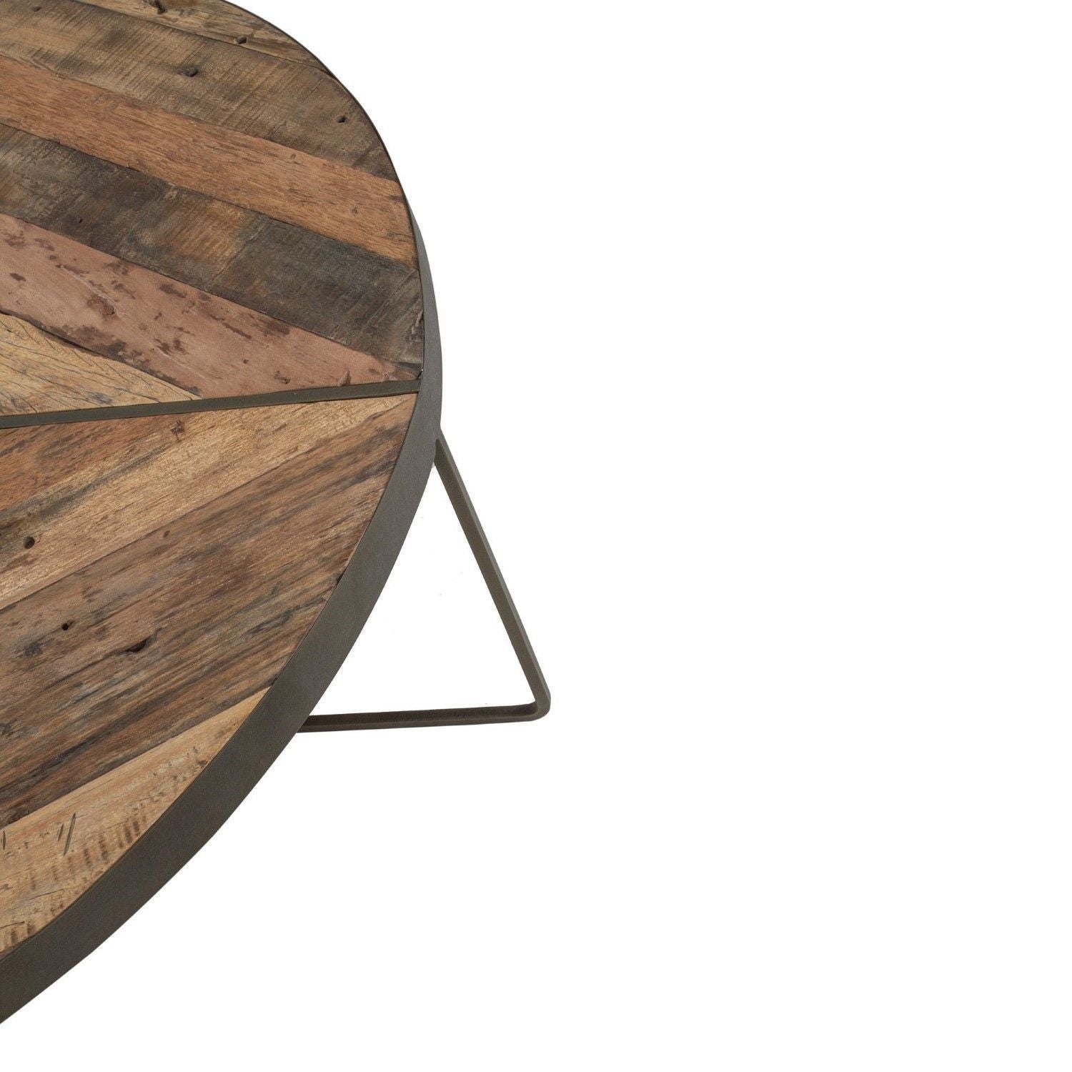 Rustic Large Round Boatwood Coffee Table with Metal Base - Home Furniture Interiors
