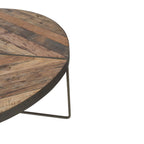 Rustic Large Round Boatwood Coffee Table with Metal Base - Home Furniture Interiors