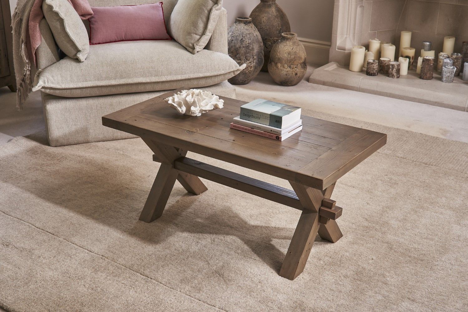 Rustic Solid Pine Rectangular Coffee Table in Natural Finish