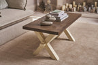 Rustic Solid Pine Two Tone Natural and White Rectangular Coffee Table