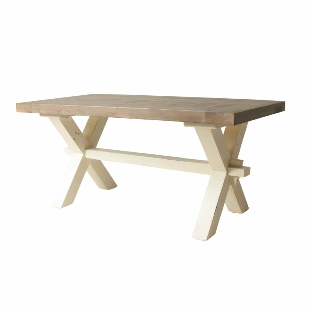 Rustic Solid Pine Two Tone Natural and White Rectangular Coffee Table - Home Furniture Interiors