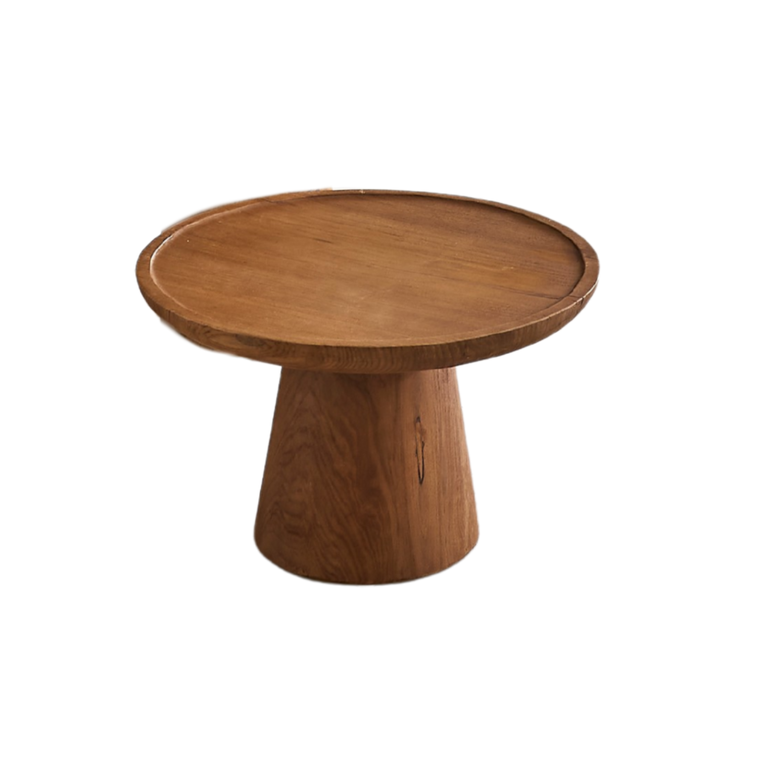 Rustic Solid Wood Extra Low Round Coffee Table with Tapered Base