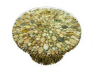 Rustic Style Driftwood Round Glass Top Coffee Table - Home Furniture Interiors