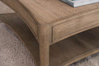 Rustic Style Oak Rattan Top Square Coffee Table with Shelf - Home Furniture Interiors