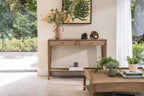 Rustic Style Oak Rattan Top Square Coffee Table with Shelf - Home Furniture Interiors
