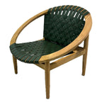 Green Leather Moon Chair with Curved Teak Frame - Home Furniture Interiors