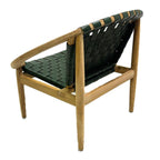 Green Leather Moon Chair with Curved Teak Frame - Home Furniture Interiors